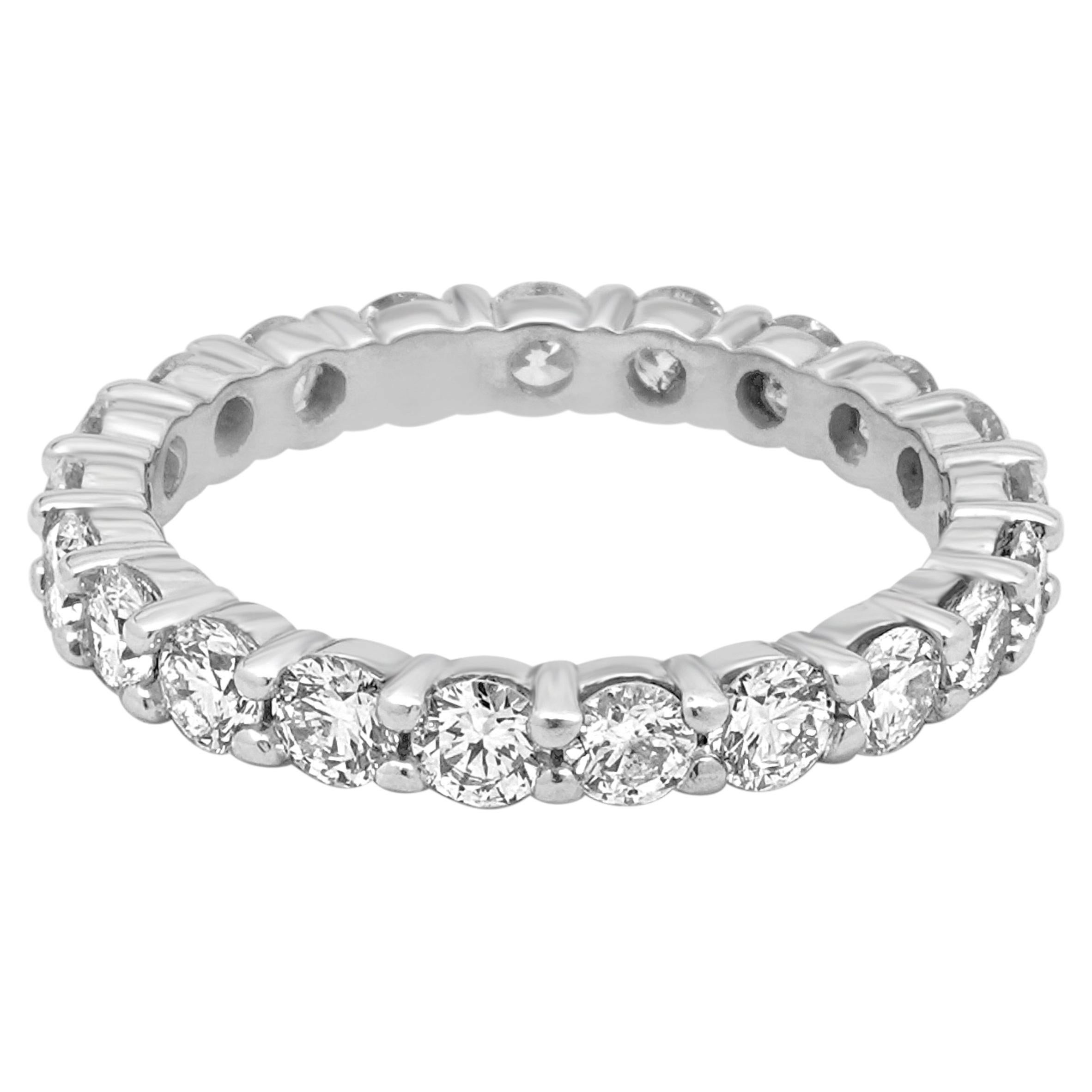 14K White Gold and Shared Prong Set Round Diamond Eternity Band