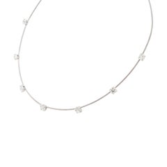 14k White Gold and Stainless Steel Cable 7-Stone Diamond Choker Necklace