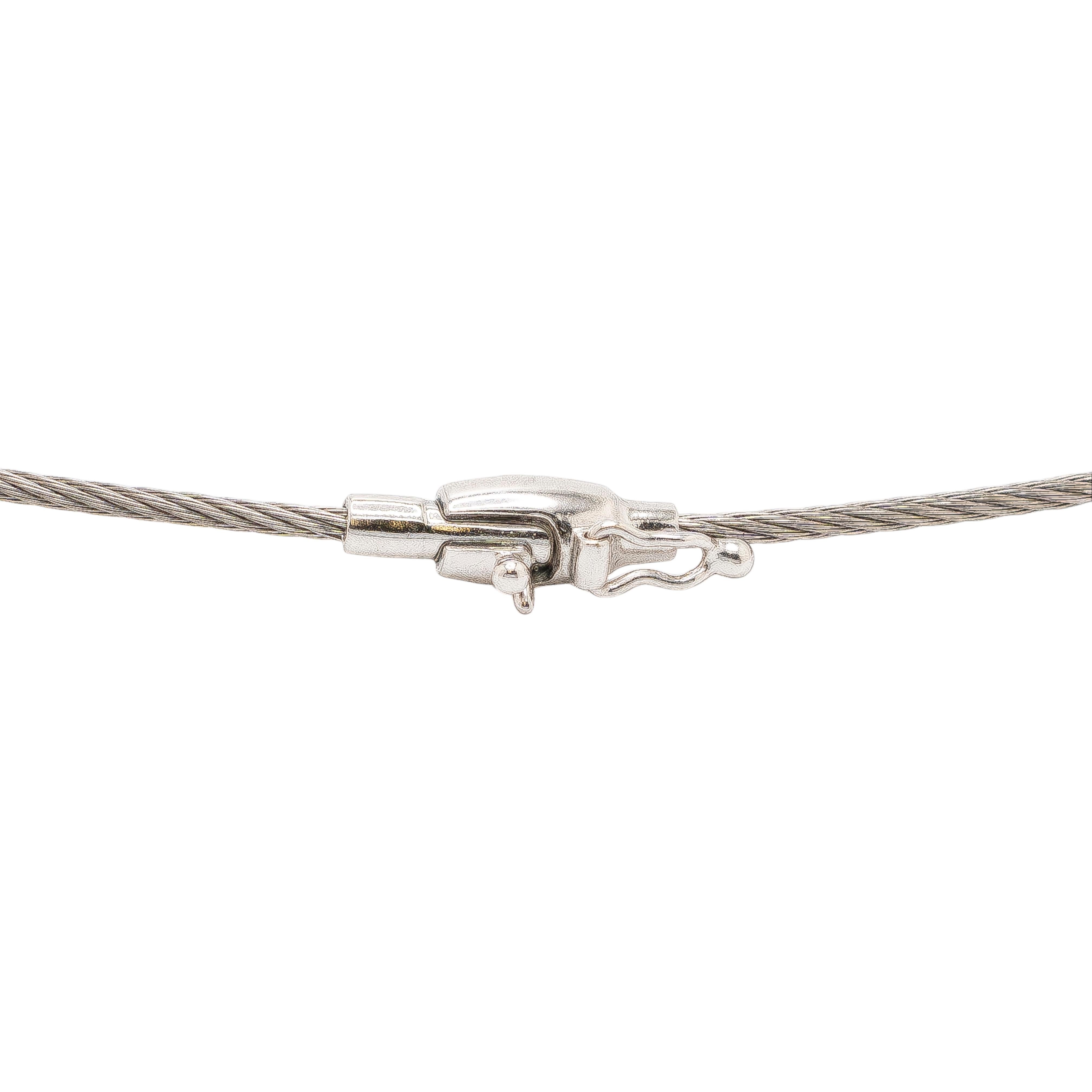 Round Cut 14k White Gold and Stainless Steel Cable 7-Stone Diamond Choker Necklace For Sale