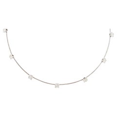 Collana a girocollo con 7 pietre e diamanti in oro bianco 14k e cavo in acciaio inossidabile