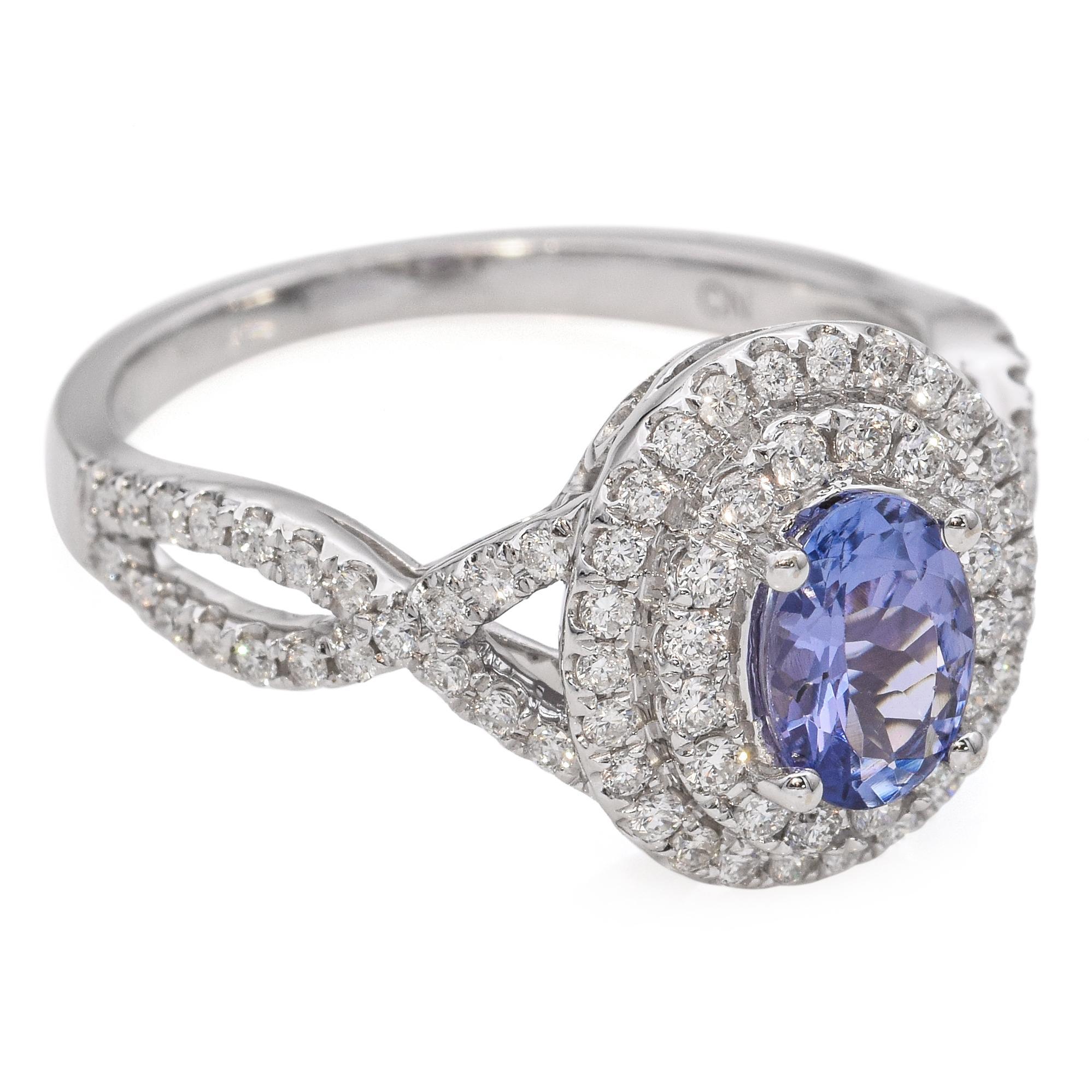 Women's 14k White Gold and Tanzanite Statement Ring For Sale