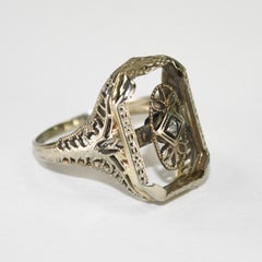 14K White Gold Antique Art Deco Ring 2.6g