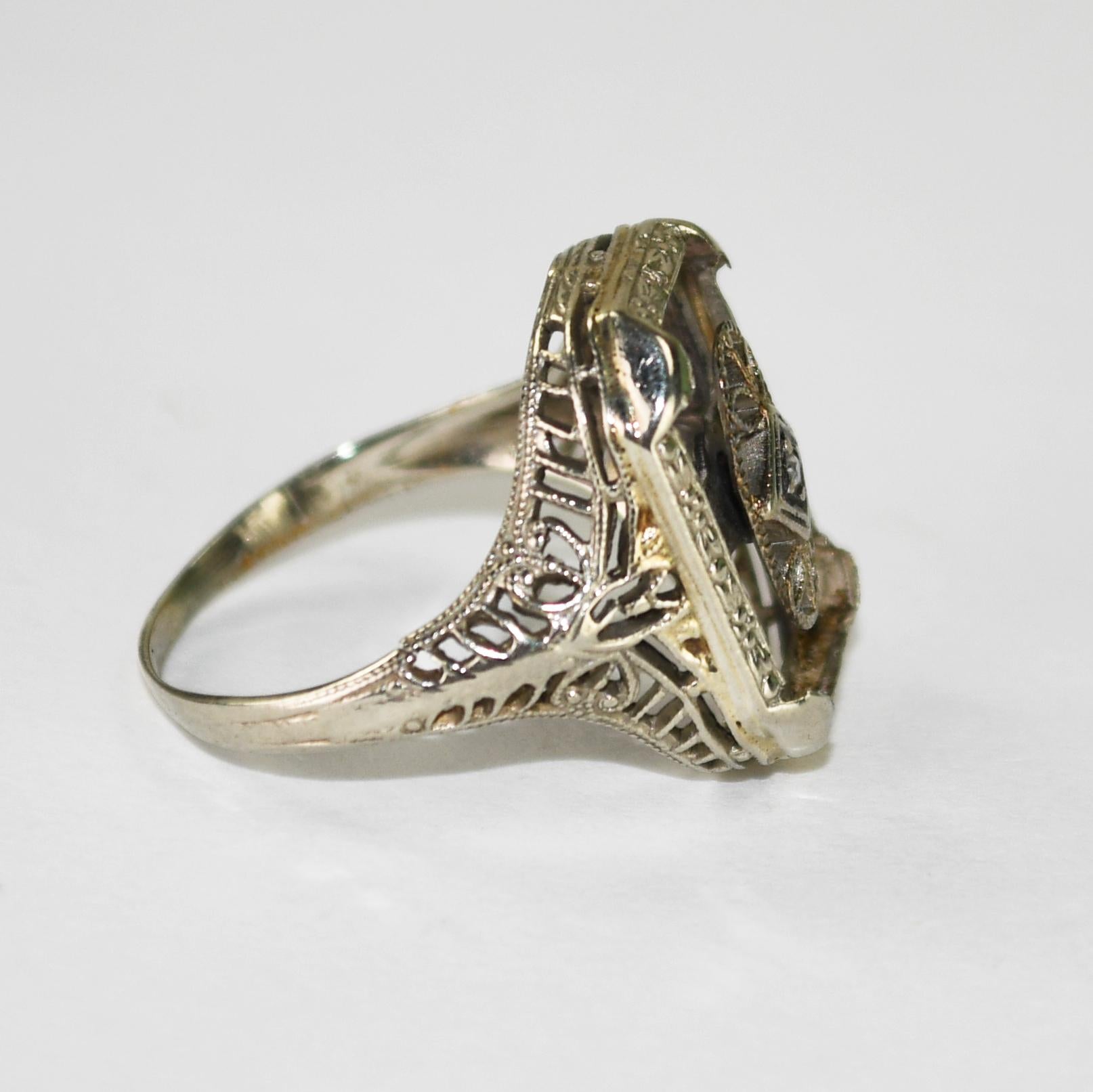 Anillo Art Déco Antiguo Oro Blanco 14K 2,6g en Excelente estado para la venta en Laguna Beach, CA