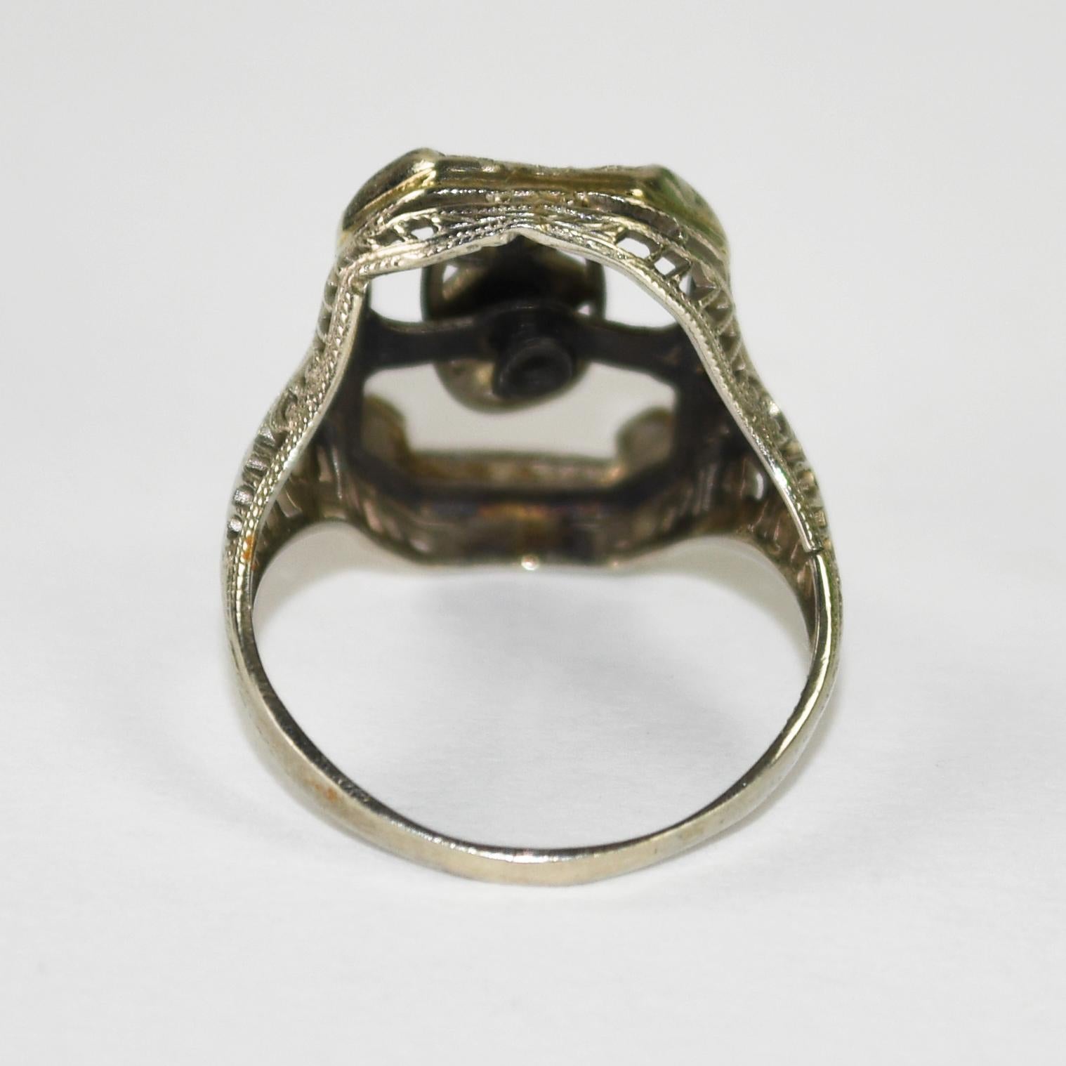 Femenino o masculino Anillo Art Déco Antiguo Oro Blanco 14K 2,6g en venta