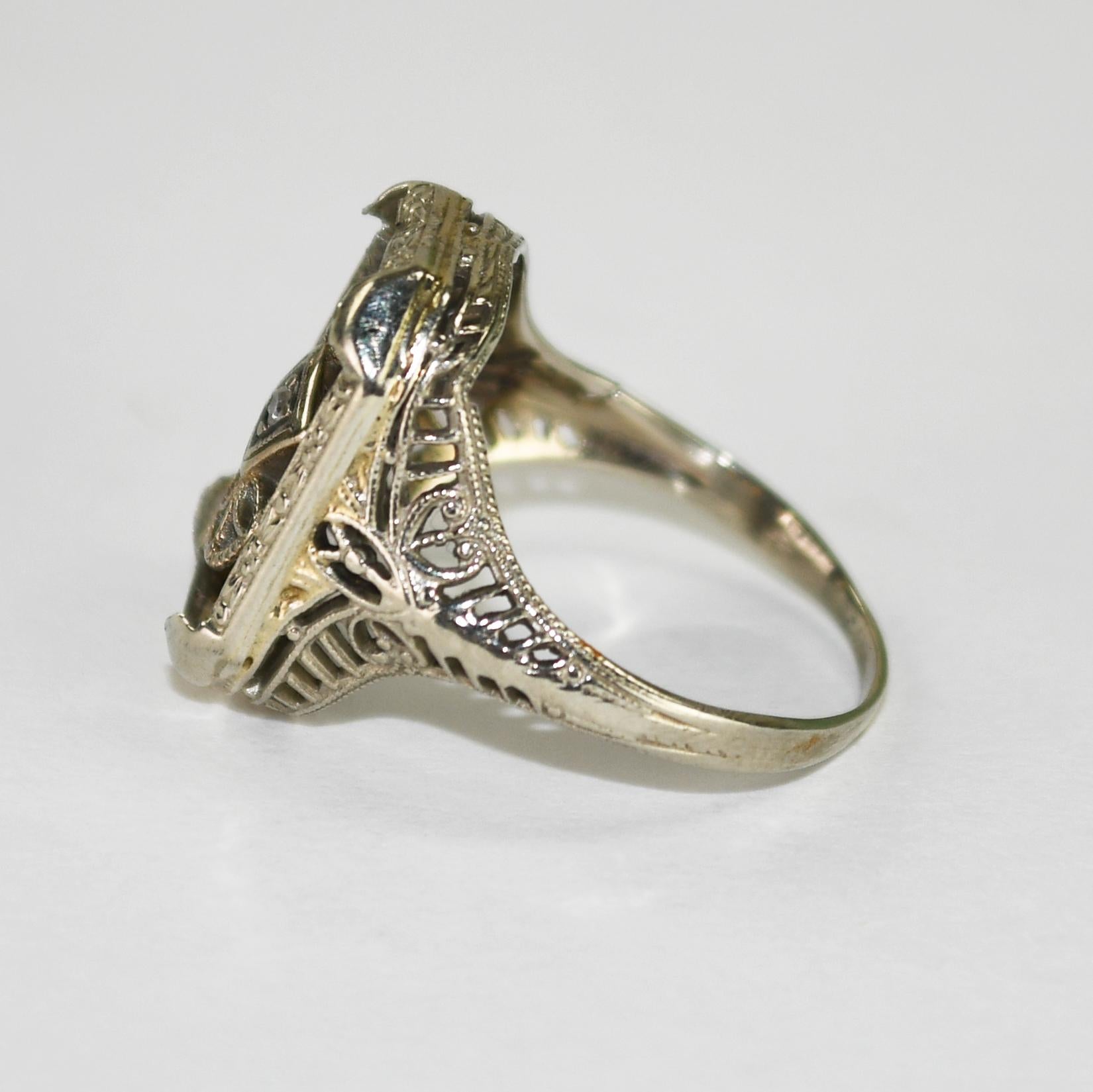 Anillo Art Déco Antiguo Oro Blanco 14K 2,6g en venta 1