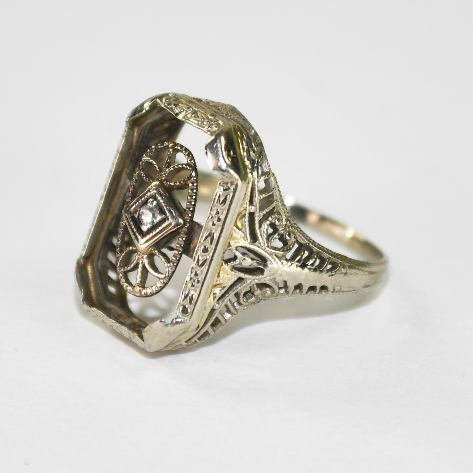 Anillo Art Déco Antiguo Oro Blanco 14K 2,6g en venta 2