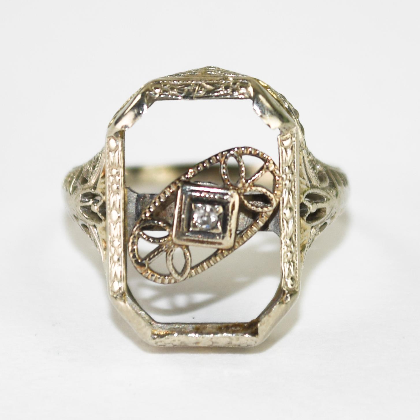 Anillo Art Déco Antiguo Oro Blanco 14K 2,6g en venta 4