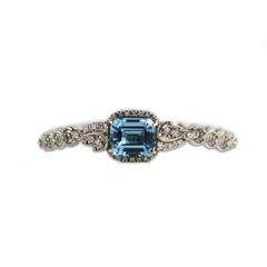 Bracelet ancien en or blanc 14 carats, topaze bleue et diamants, 1,00 ct. pt., 18 g