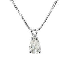 14K White Gold Antique Cut 0.50ct Pear Shape Diamond Solitaire Pendant Necklace