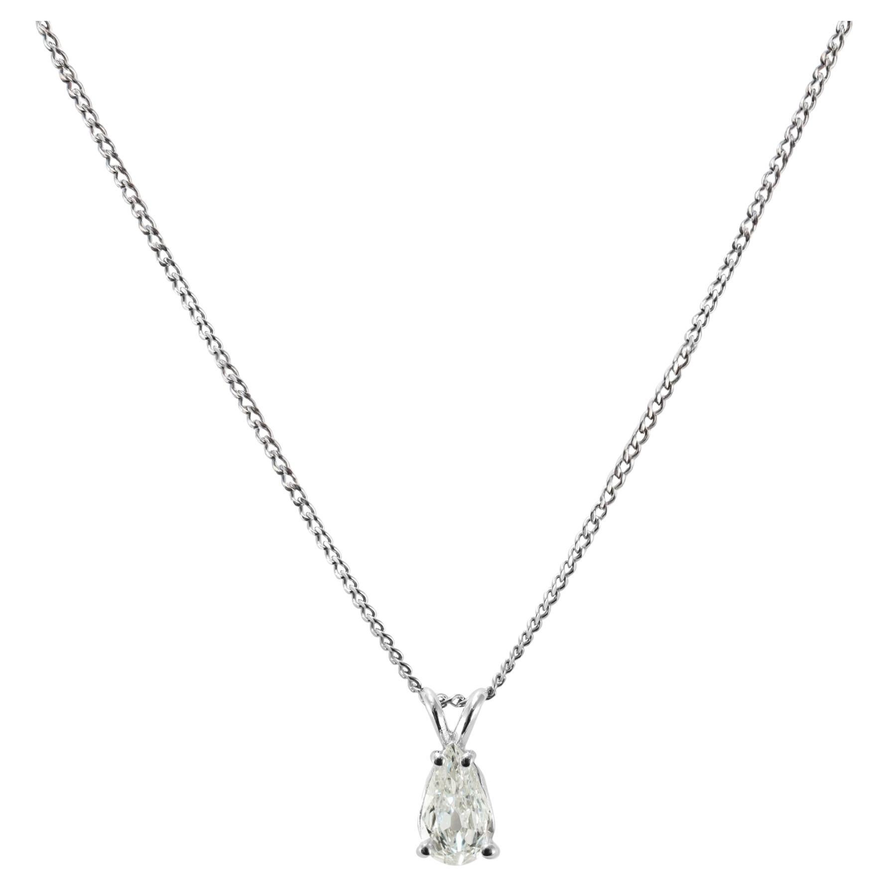 Collar Colgante Solitario de Oro Blanco 14K Corte Antiguo 0.50ct Diamante Forma de Pera en venta