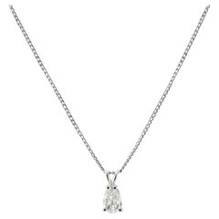 14K White Gold Antique Cut 0.50ct Pear Shape Diamond Solitaire Pendant Necklace