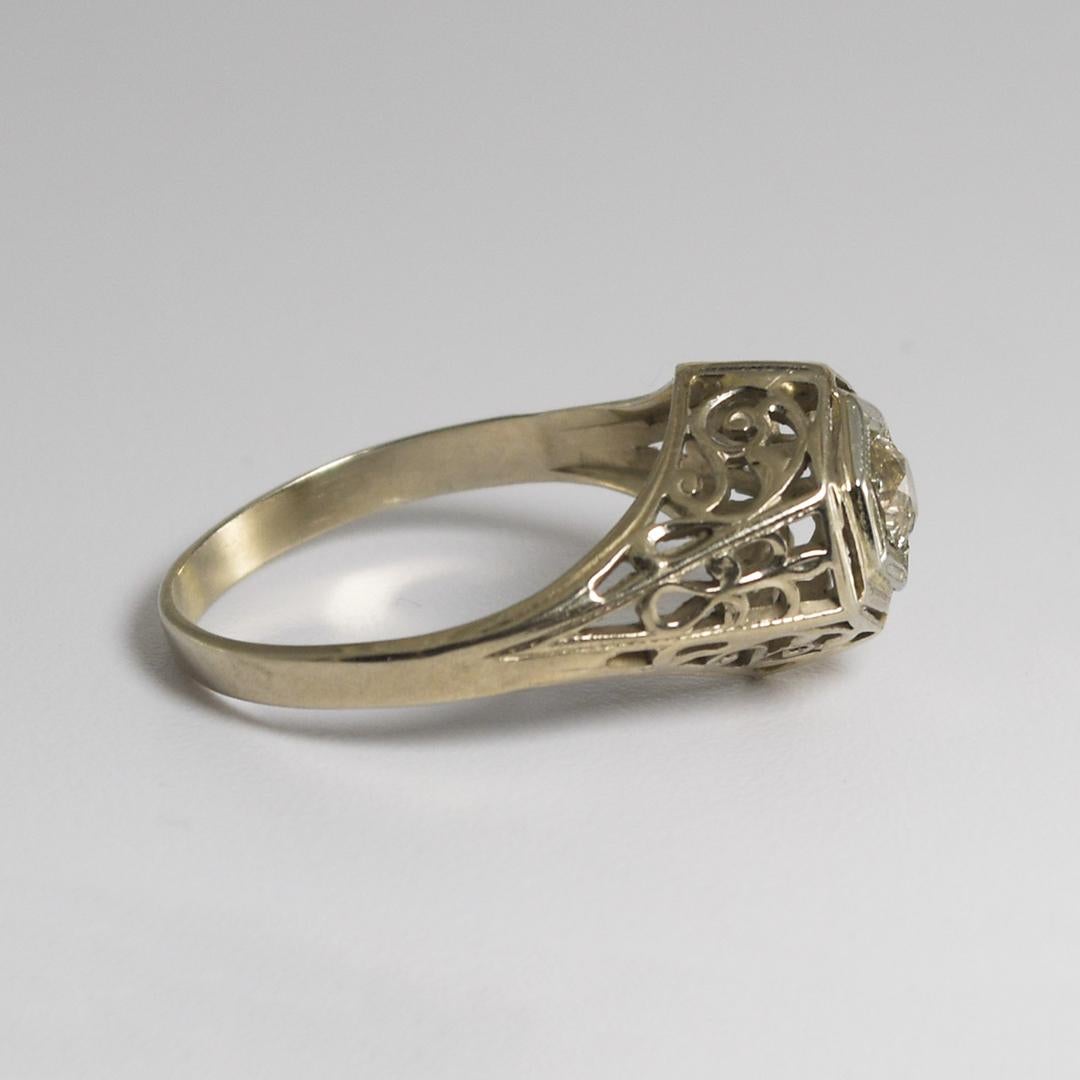 Old European Cut 14K White Gold Antique Diamond Ring 0.20ct For Sale