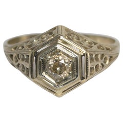 Anillo de diamantes antiguos de oro blanco de 14 quilates 0,20 ct