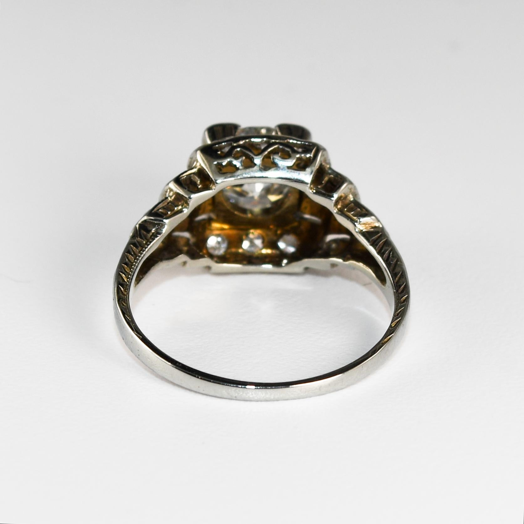 Anillo de diamantes antiguos de oro blanco de 14 quilates 1,20 ct en Excelente estado para la venta en Laguna Beach, CA