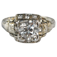 14K White Gold Antique Diamond Ring 1.20ct