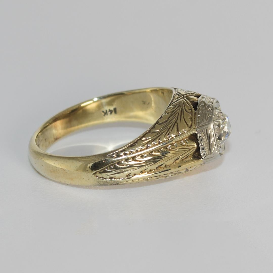 Taglio rotondo Anello con diamante antico in oro bianco 14K 0,50ct in vendita