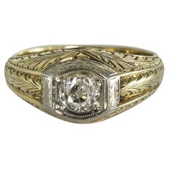 14K White Gold Antique Diamond Signet Ring 0.50ct