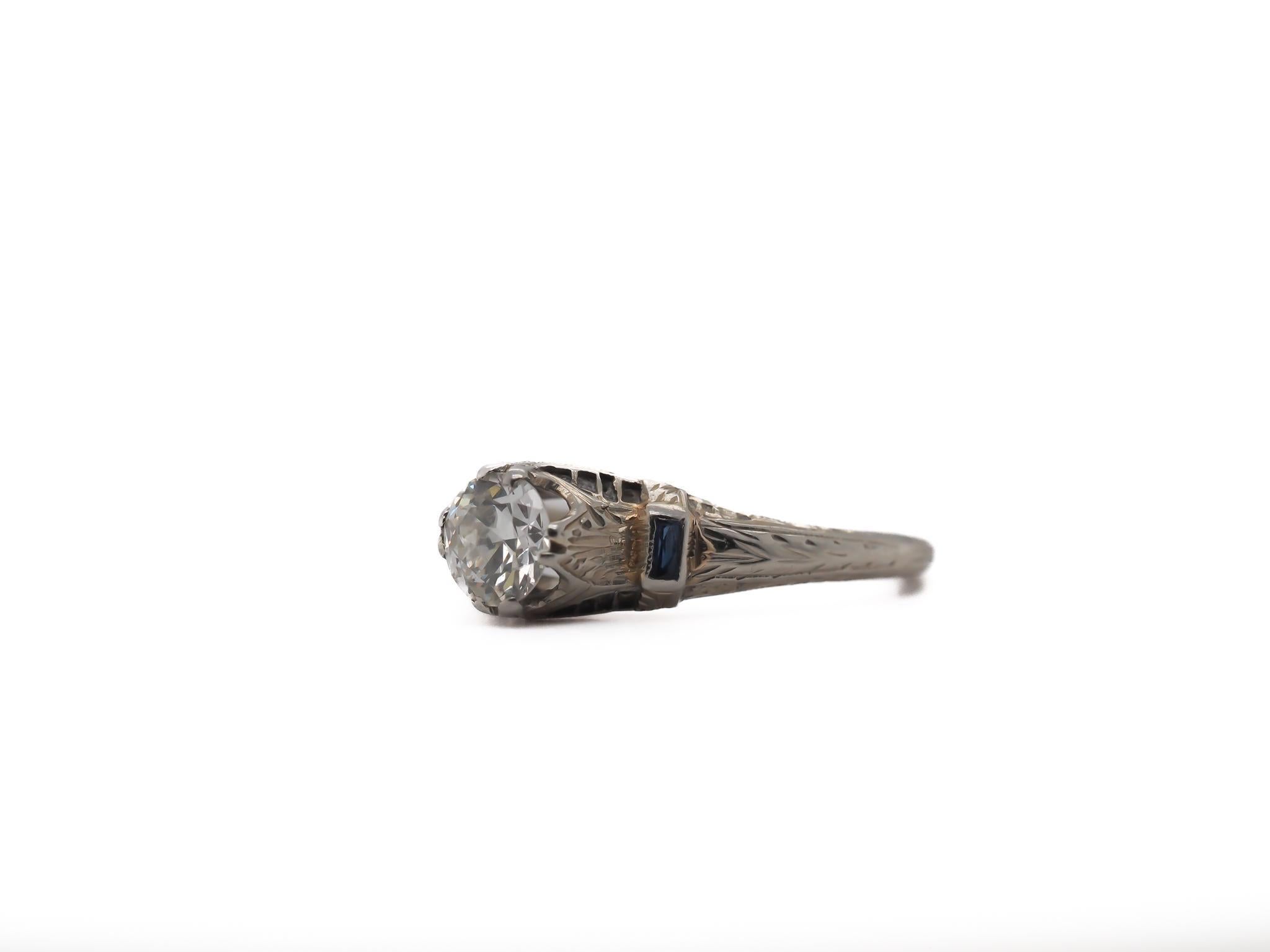 Item Details:
Ring Size: 7
Metal Type: 14K White Gold
Weight: 2.5 grams

Center Diamond Details
Carat Weight: .70ct
Measurements : 5.1mm x 3.35mm
Color: F
Clarity: VS1

Finger To Top Of Stone Measurement: 7.16mm