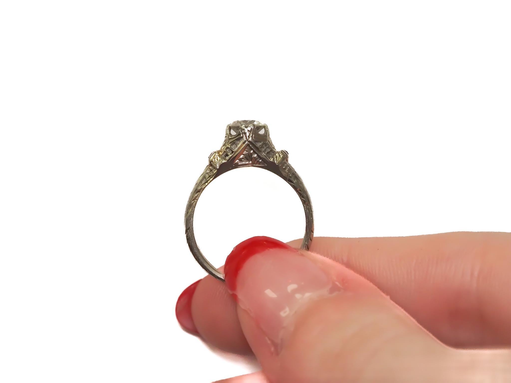 14K White Gold Antique Engagement Ring .70ct Old European Cut Diamond & Sapphire For Sale 2