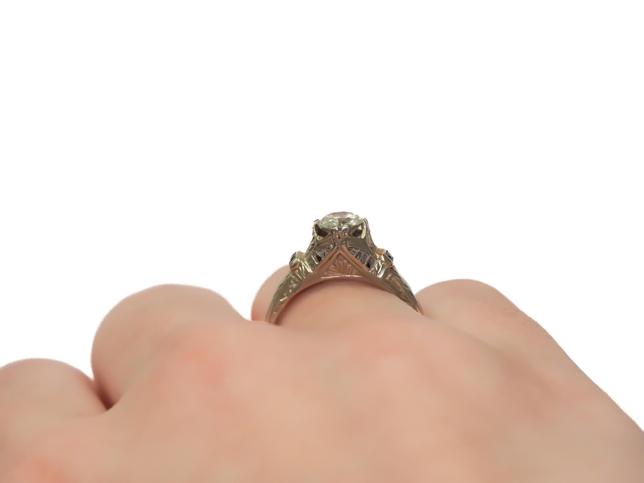 14K White Gold Antique Engagement Ring .70ct Old European Cut Diamond & Sapphire For Sale 3