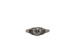 Bague de fiançailles Antique en or blanc 14K .70ct Old European Cut Diamond & Sapphire