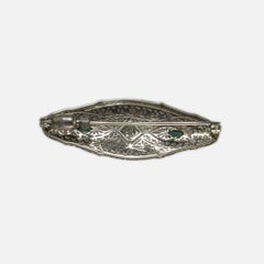 14K White Gold Antique Filigree Diamond Brooch