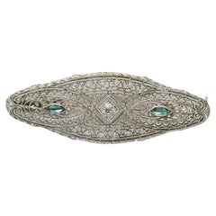 14K White Gold Antique Filigree Diamond Brooch