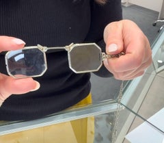 14K White Gold Antique Lorgnette Eye Glasses with Handle and 14K Gold Lariat