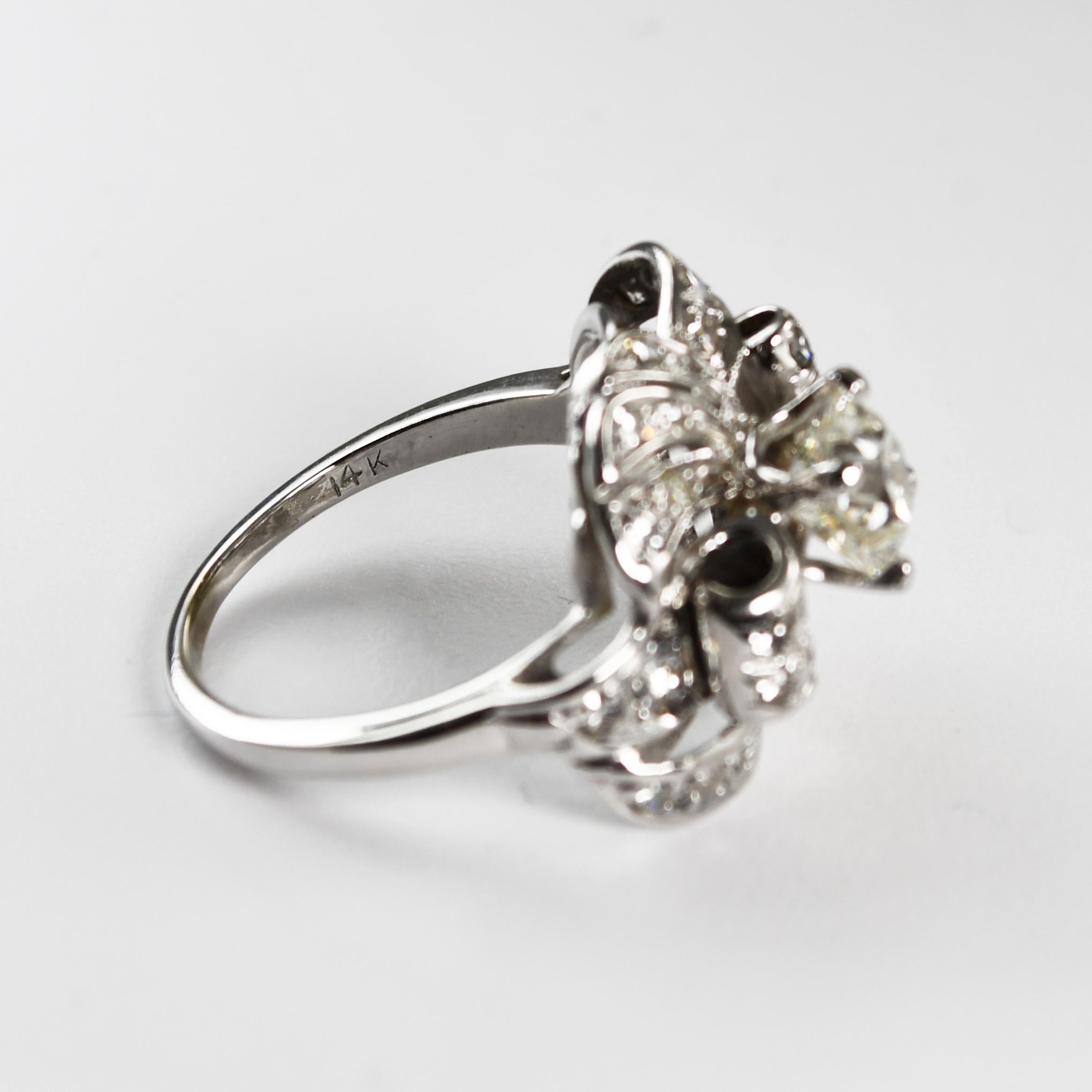 14K White Gold Antique Old-Euro Cut Diamond Ring 1.12ct For Sale 2