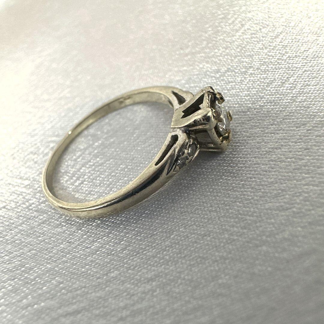 Women's or Men's 14K White Gold 19th century Antique Ring with Diamond for Women Size: 7.25 For Sale