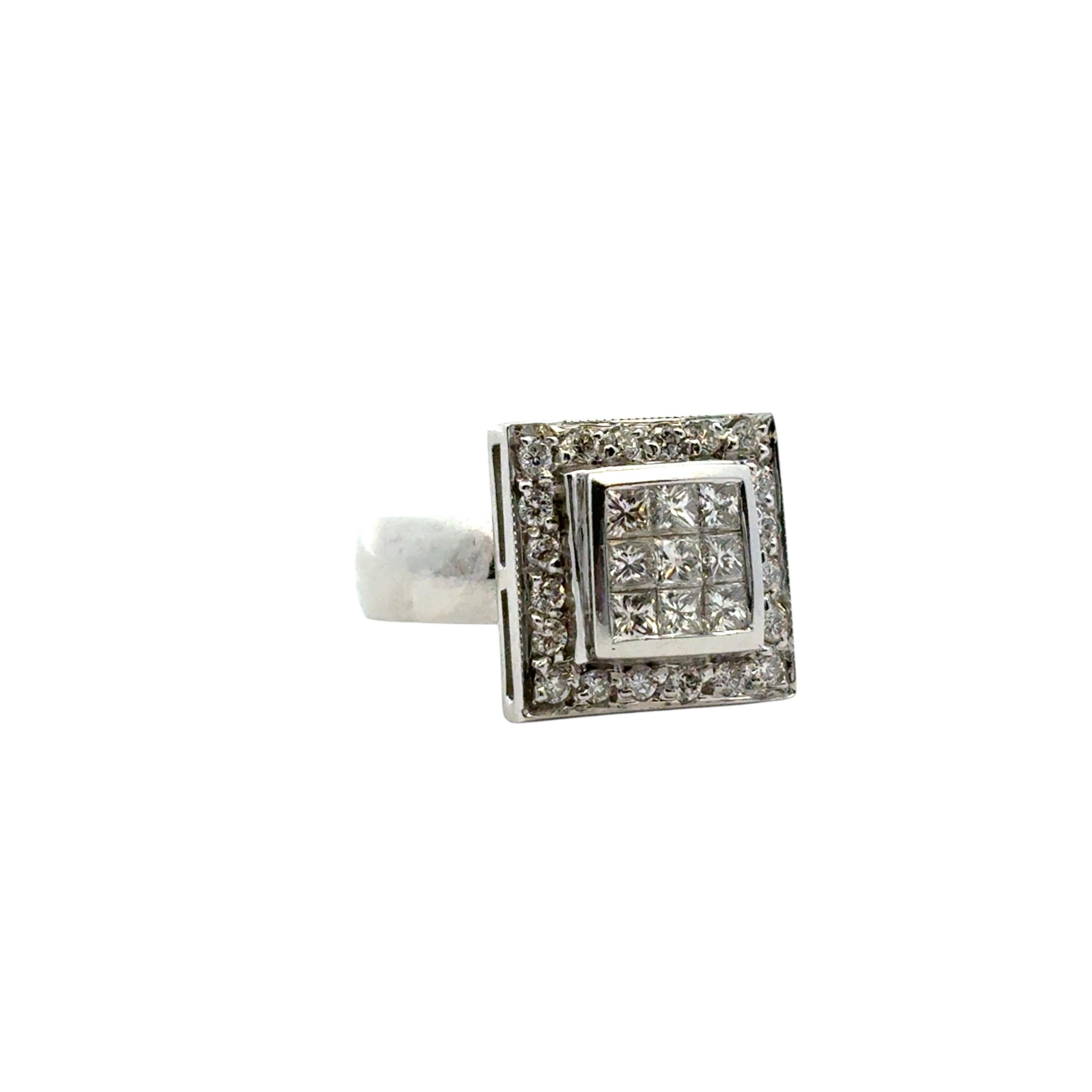 14k Weißgold ca. 0,73ctw Quadratischer Diamantring im Zustand „Hervorragend“ im Angebot in Boca Raton, FL