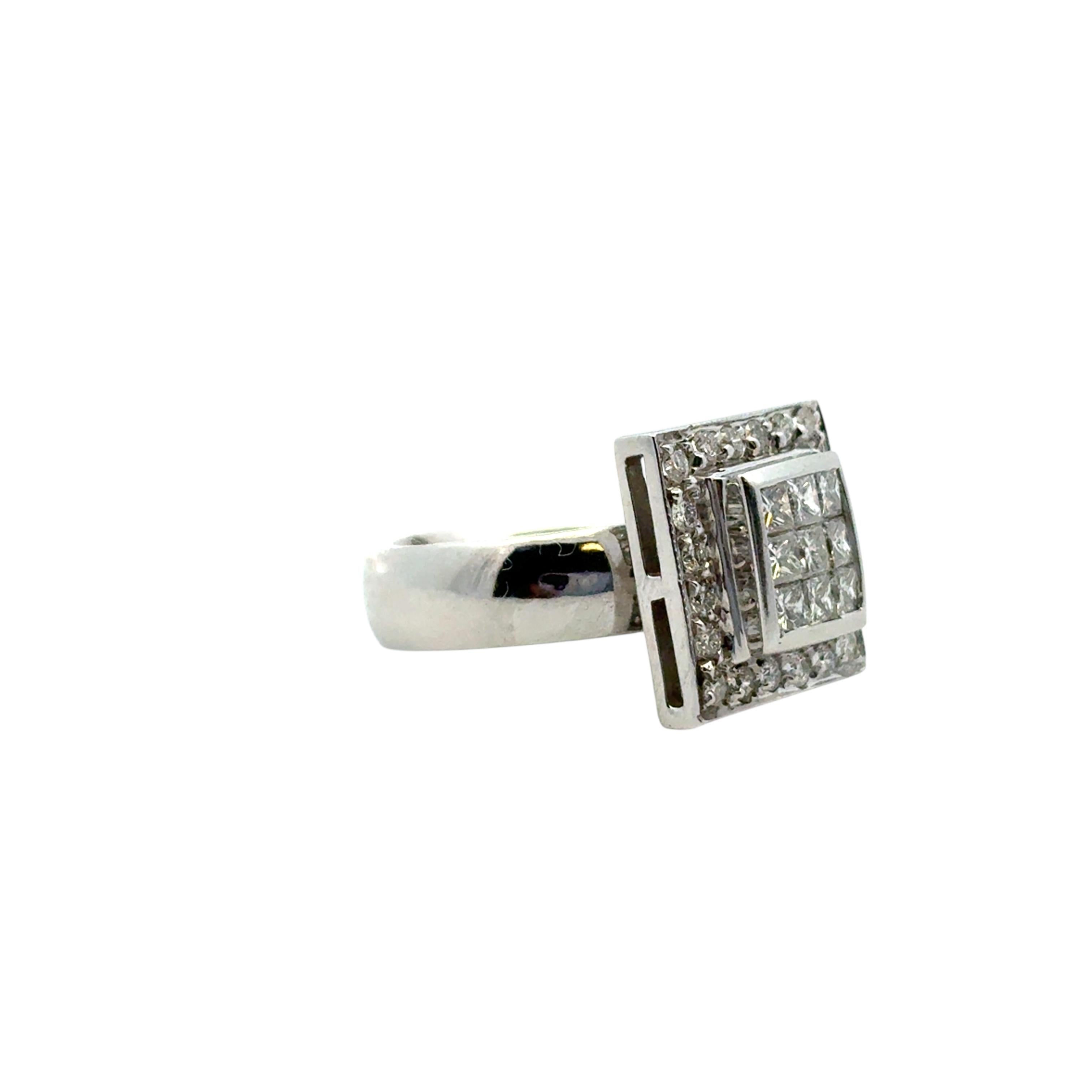 14k Weißgold ca. 0,73ctw Quadratischer Diamantring im Angebot 1