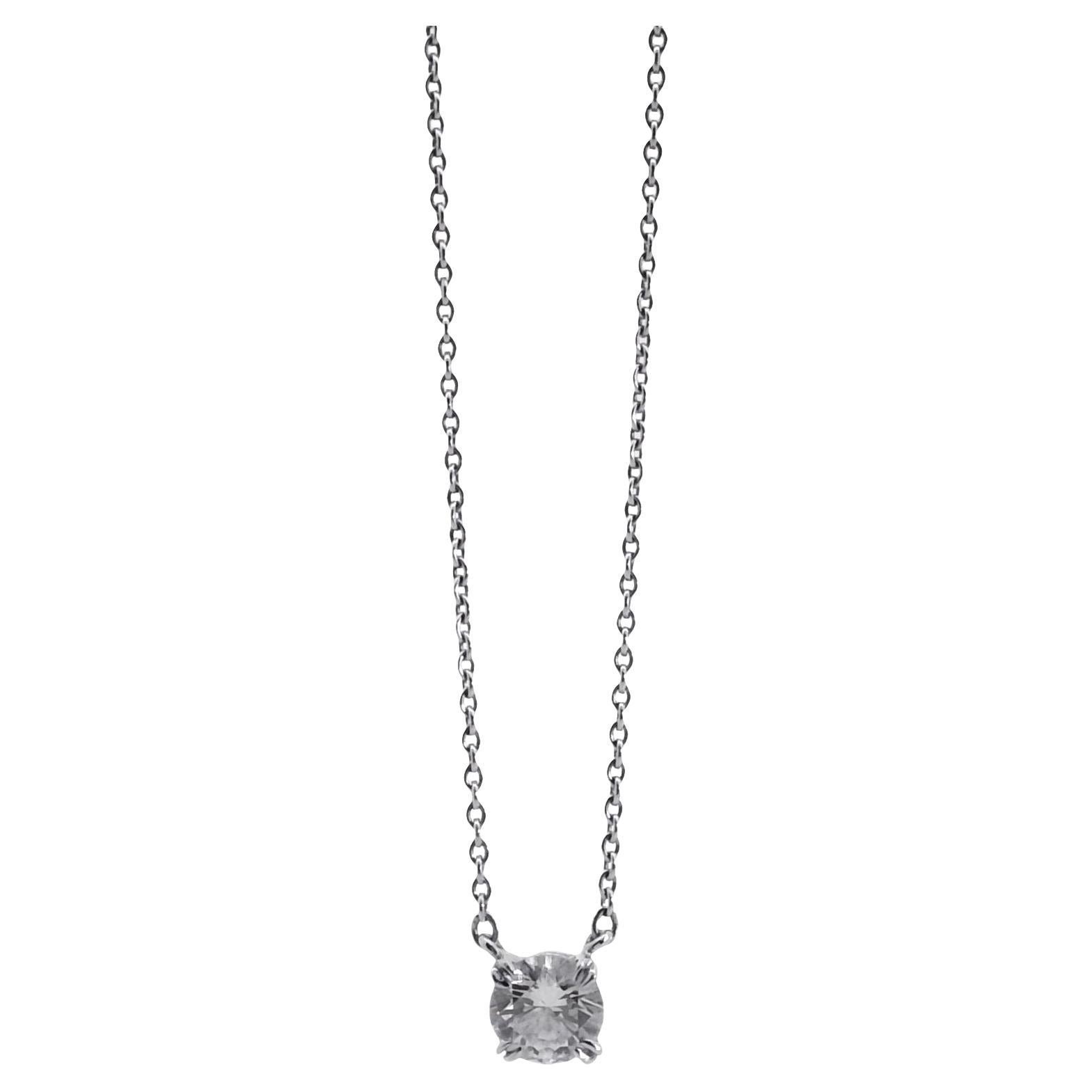 14k White Gold Approx. 0.75ctw Natural Round Brilliant Diamond Solitaire Pendant For Sale