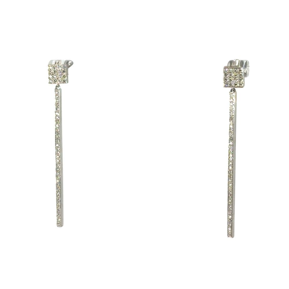 Donna Orecchini pendenti in oro bianco 14k con diamanti tondi brillanti naturali di circa 0,85ctw in vendita