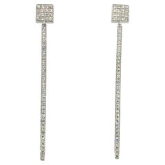 14k White Gold approx. 0.85ctw Natural Round Brilliant Diamond Dangle Earrings