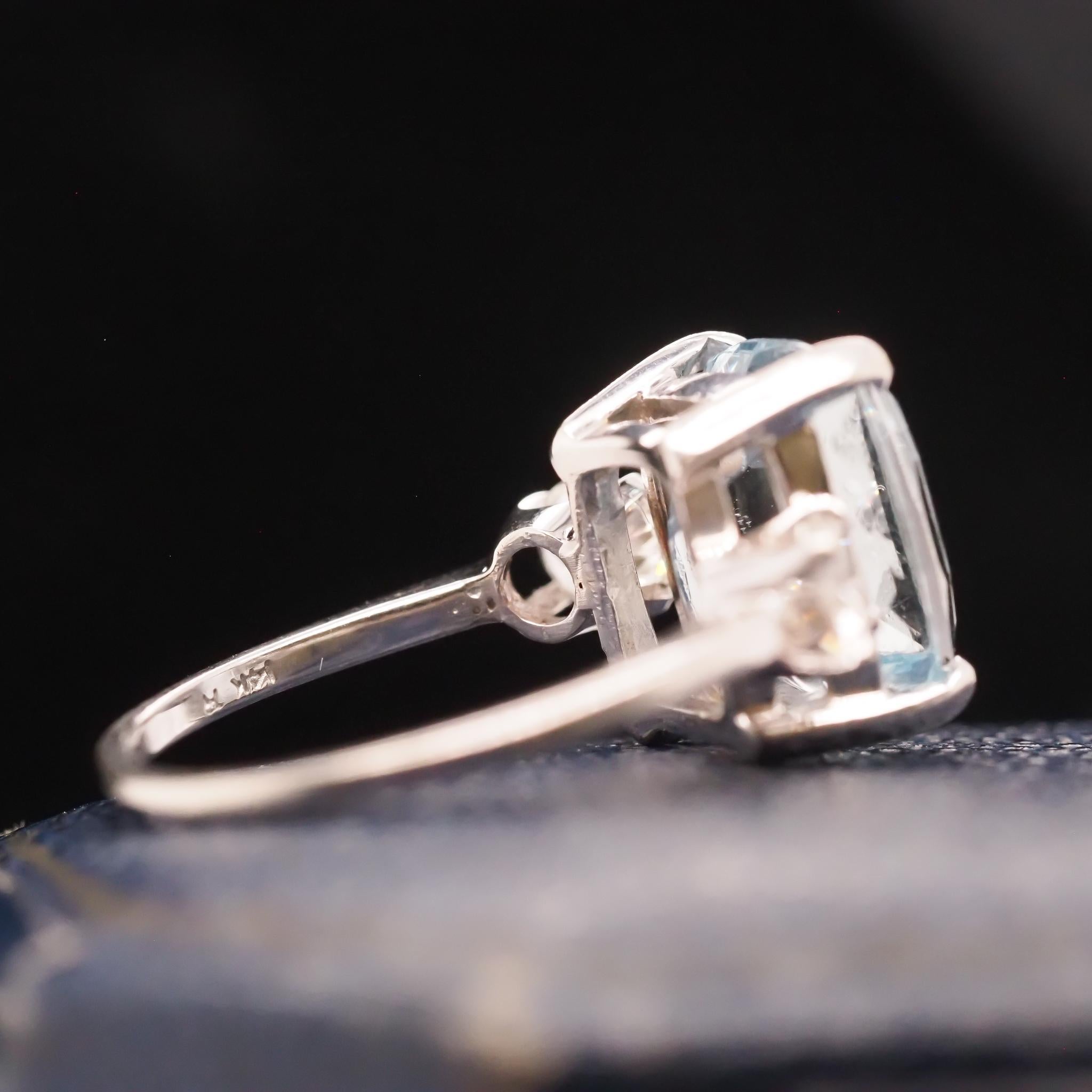 Women's 14K White Gold Aquamarine and Diamond 3 Stone Ring For Sale