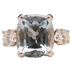 14K White Gold Aquamarine and Diamond 3 Stone Ring