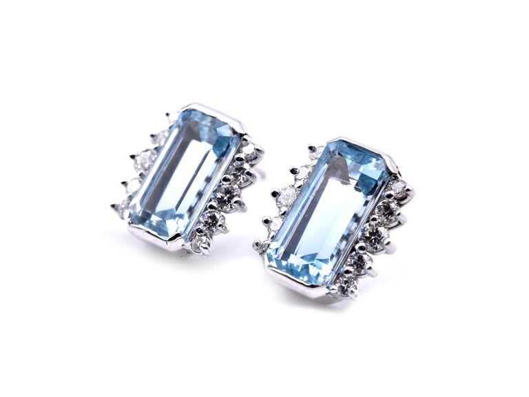14 Karat White Gold Aquamarine and Diamond Earrings For Sale at 1stDibs ...
