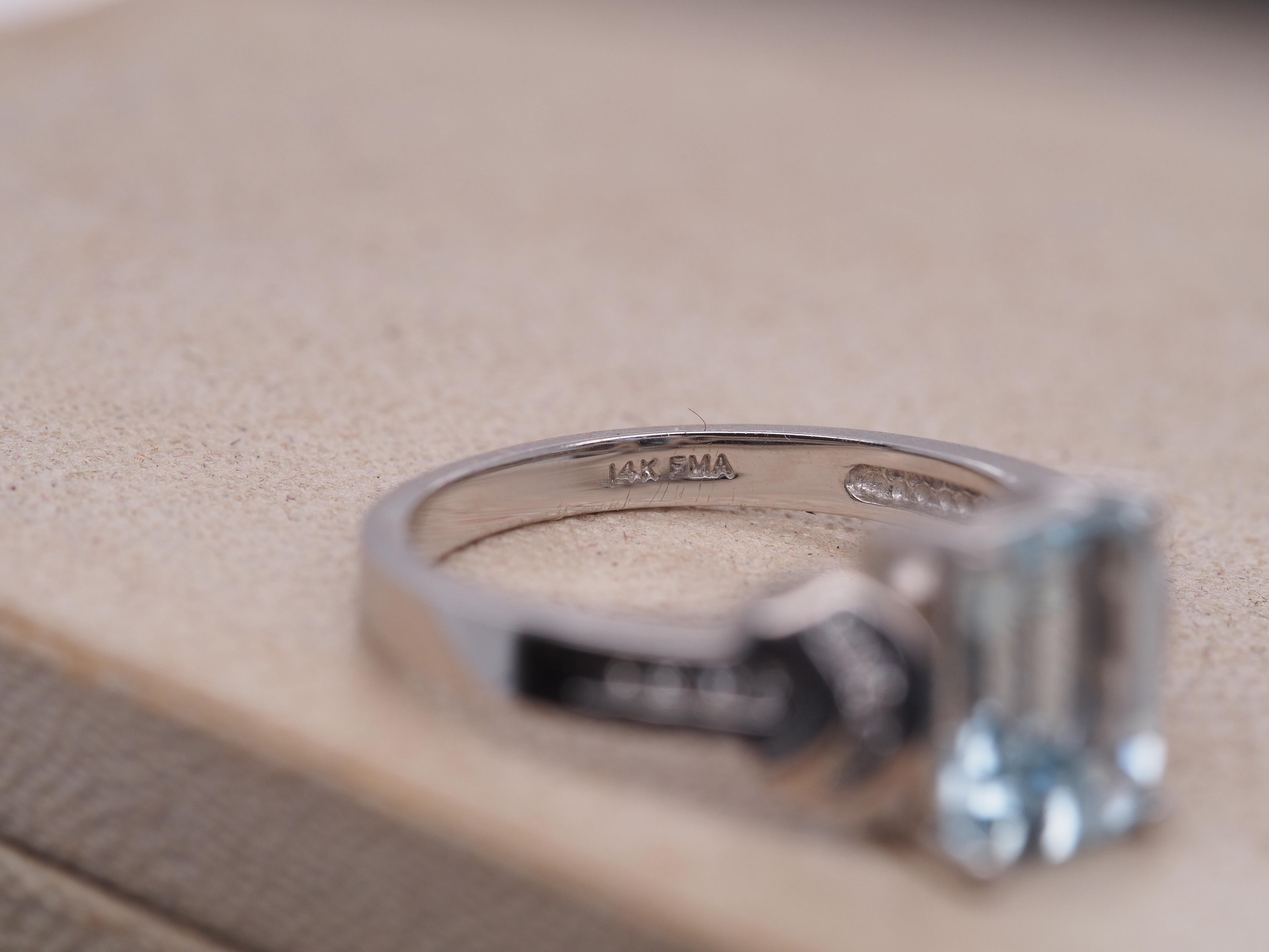 Women's or Men's 14k White Gold Aquamarine and Diamond Engagement Ring For Sale