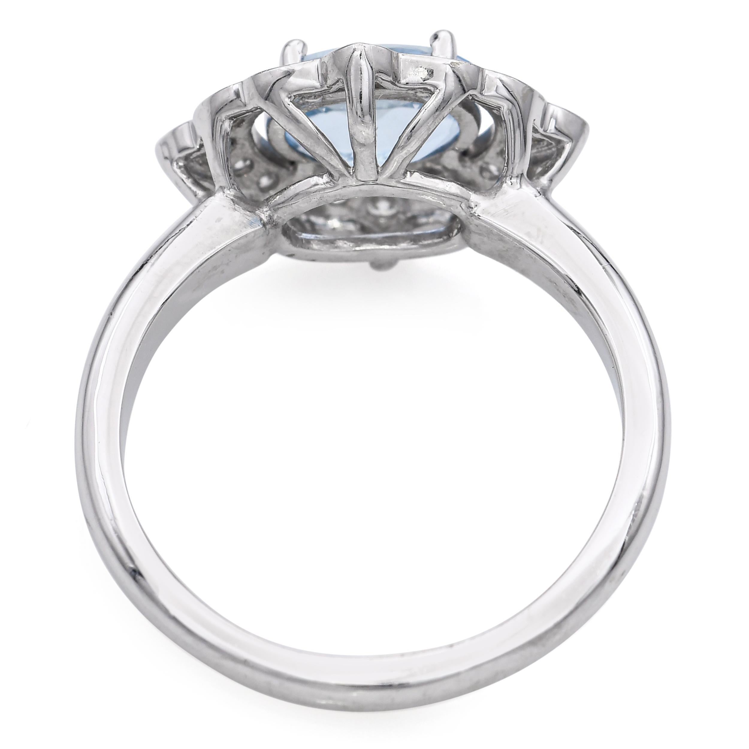De las mujeres Anillo Halo de Aguamarina y Diamante en Oro Blanco de 14k en venta
