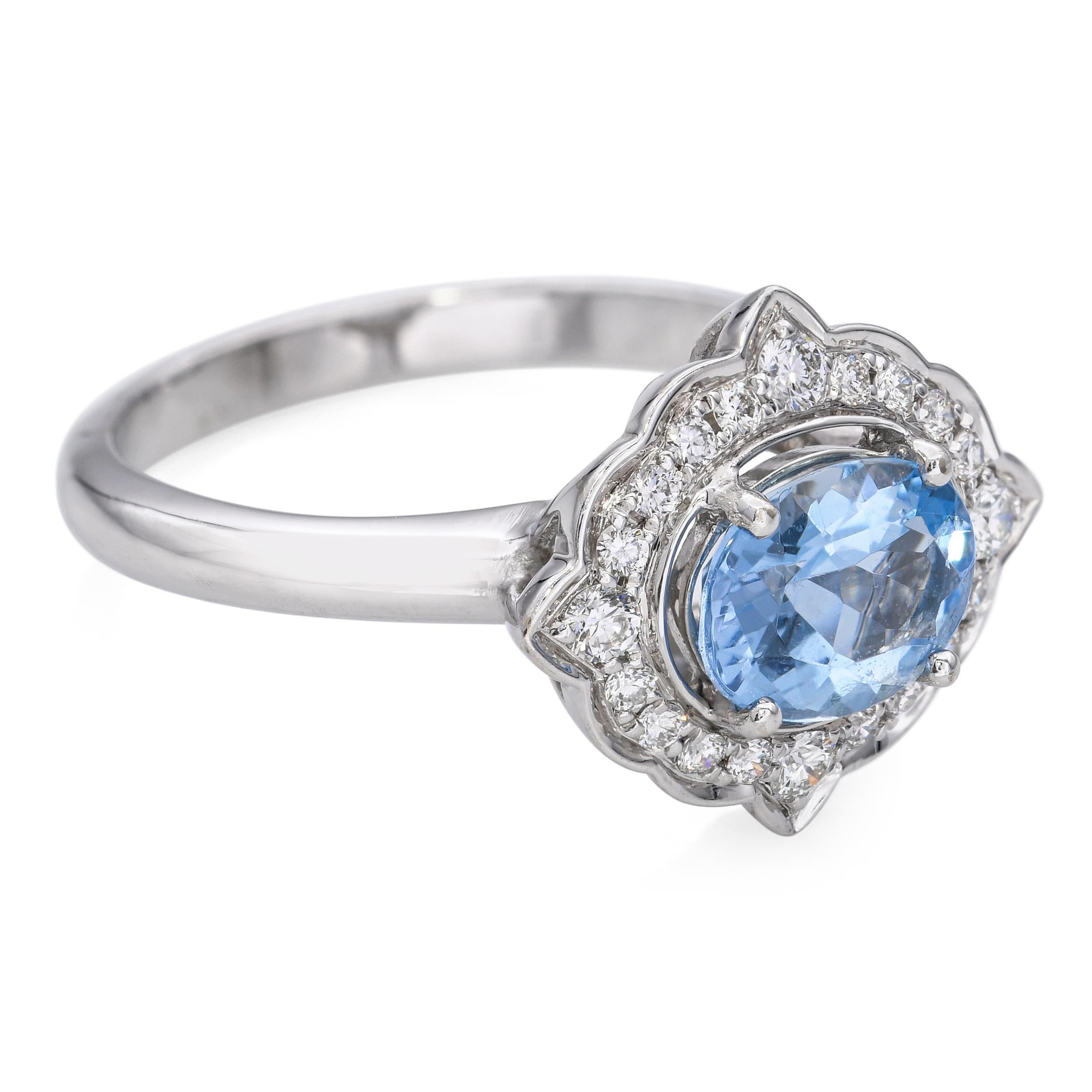 Anillo Halo de Aguamarina y Diamante en Oro Blanco de 14k en venta 1