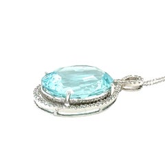 Contemporary 14K White Gold 48ct Aquamarine & Diamond Pendant Necklace