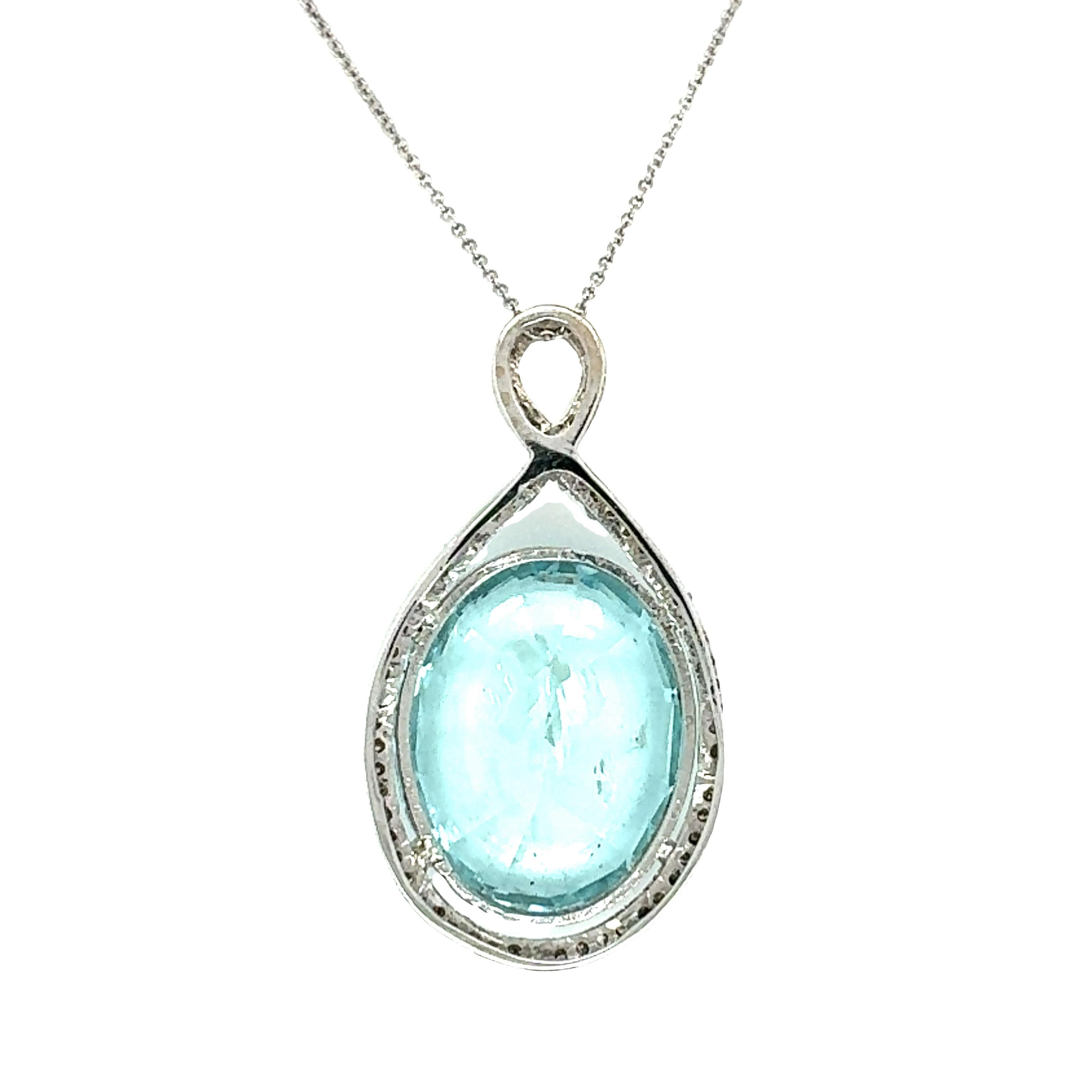 Contemporary 14K White Gold Aquamarine and Diamond Pendant For Sale