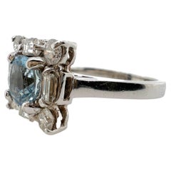 14k White Gold Aquamarine and Diamond Ring