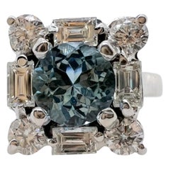 Anello con acquamarina e diamante in oro bianco 14k