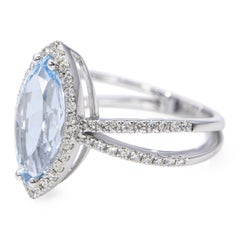 14k White Gold Aquamarine and Diamond Split Shank Ring