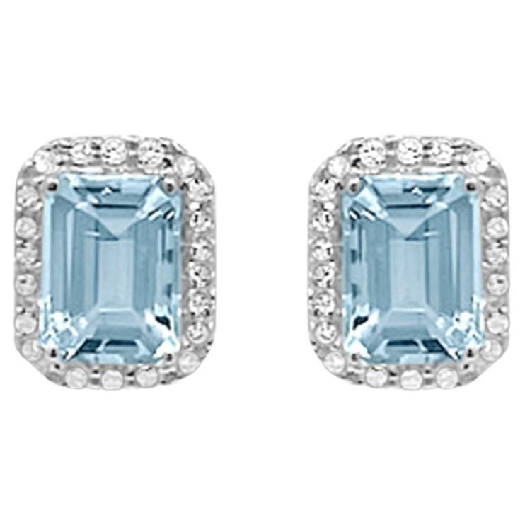 14K White Gold Aquamarine and Diamond Stud Earring. Style# TS1070AQE For Sale