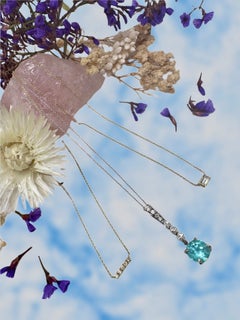 14K White Gold Aquamarine Diamond Bezel Necklace