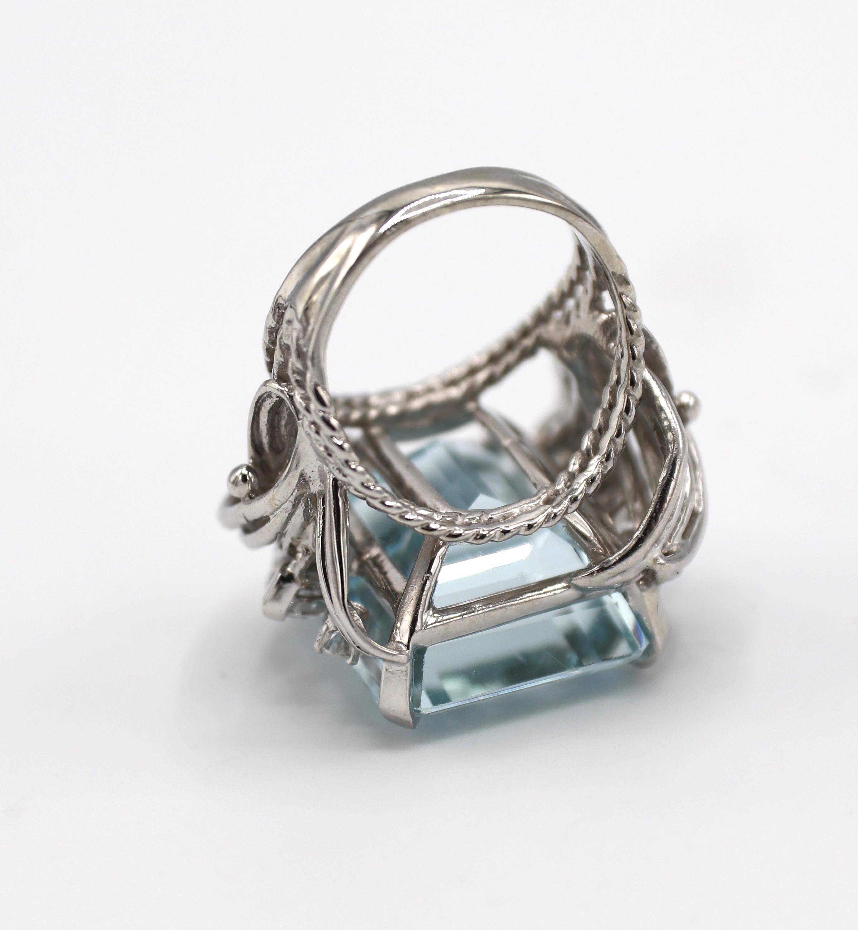 14 Karat White Gold Aquamarine and Diamond Cocktail Ring 2