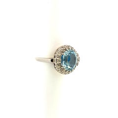 14k White Gold Aquamarine & Diamond Contemporary Cocktail Ring